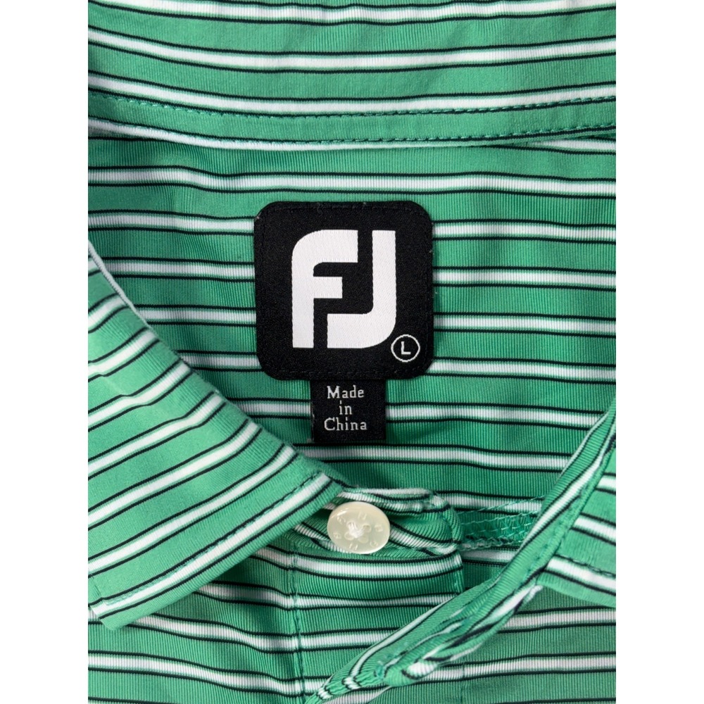 Foot Joy Men's Green White Black Stripe Golf Performance Polo Size L
